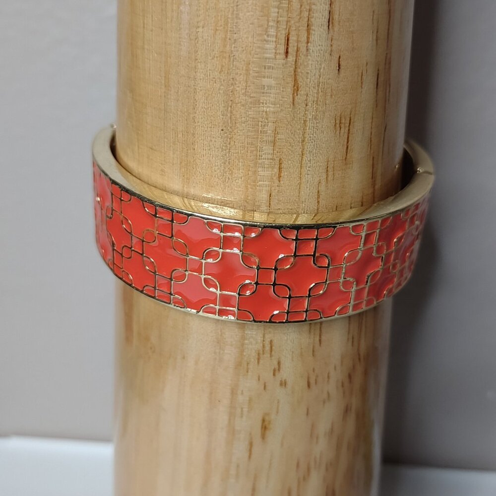 7 Inch Orange And Gold Tone Hinged Bangle